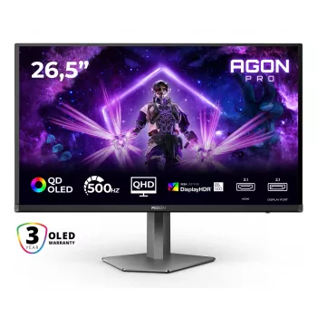 AOC AGON PRO AG276QKD2 kompiuterio monitorius 67,3 cm (26,5 colio) 2560 x 1440 pikselių Quad HD QD-OLED juoda, pilka