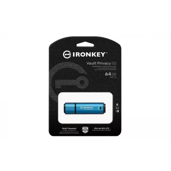 Kingston Technology IronKey 64GB Vault Privacy 50 AES-256 šifruotas, FIPS 197