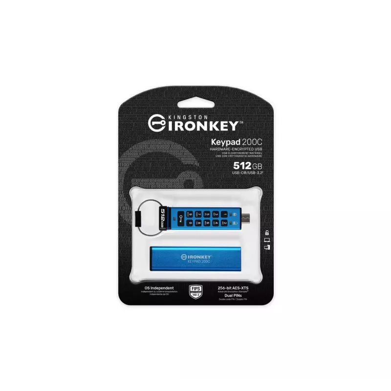 Kingston Technology IronKey 512GB USB-C Keypad 200C, FIPS 140-3 Lvl 3 AES-256
