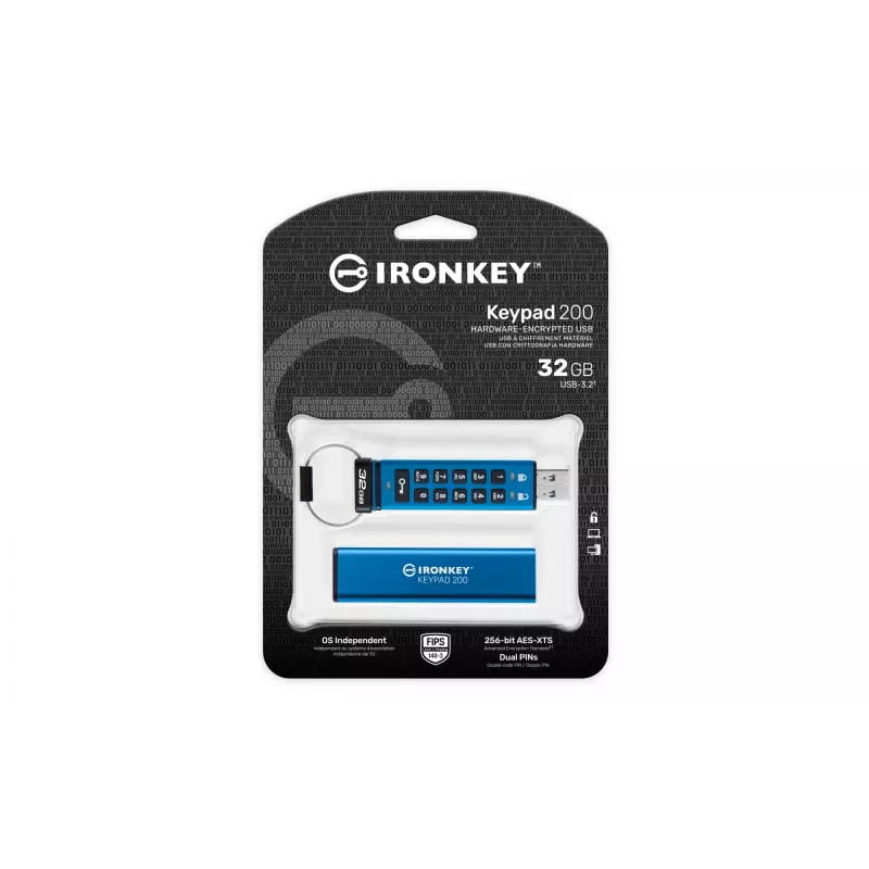 Kingston Technology IronKey 32GB Keypad 200, FIPS 140-3 Lvl 3 AES-256 aparatūrinis šifravimas