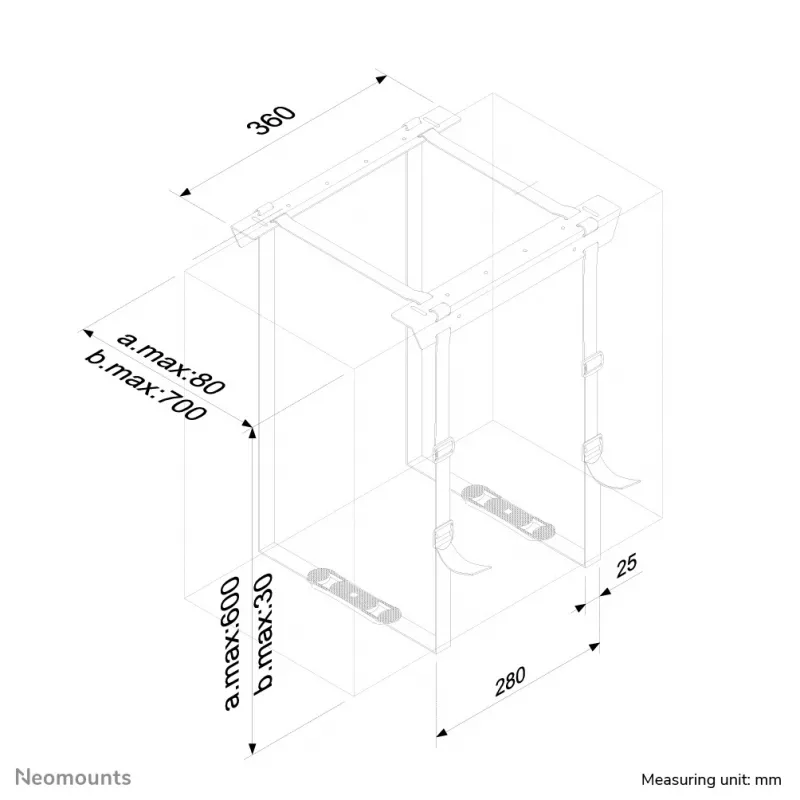 Neomounts CPU-D025BLACK CPU laikiklis - maks. 20 kg - universalus, po stalu montuojamas CPU laikiklis, 20 kg, juoda, plienas, Taivanas, 700 mm