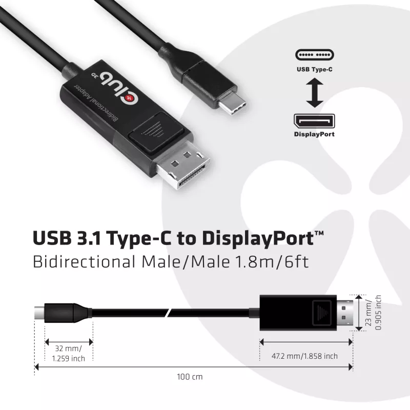 CLUB3D USB Type C laidas į DP 1.4 8K60Hz M/M 1.8m/5.9ft
