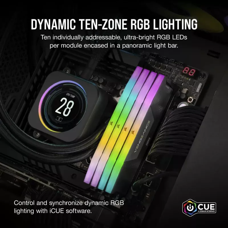 CORSAIR Memory 32GB DDR5 (2x16gb) Dram 7000mt/s CL34 atminties rinkinys Vengeance RGB Juoda