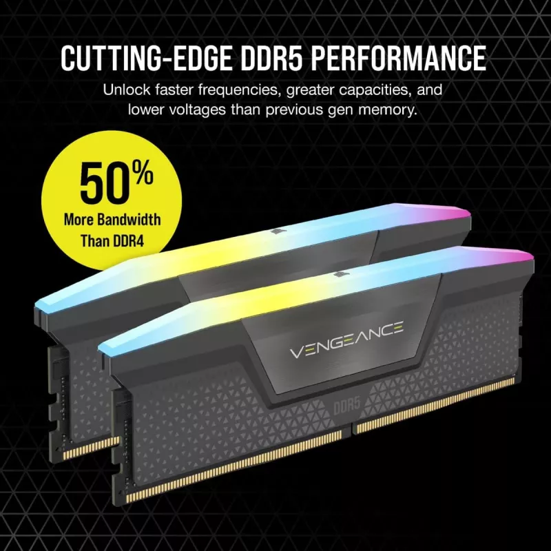 CORSAIR atmintinė 64GB (2x32 GB) DDR5 DRAM 5200MT/s CL40 AMD EXPO ir Intel XMP atminties rinkinys Vengeance RGB