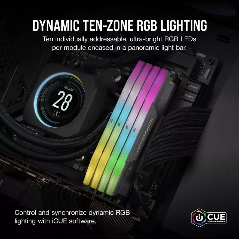 CORSAIR atmintinė 64GB (2x32 GB) DDR5 DRAM 5200MT/s CL40 AMD EXPO ir Intel XMP atminties rinkinys Vengeance RGB