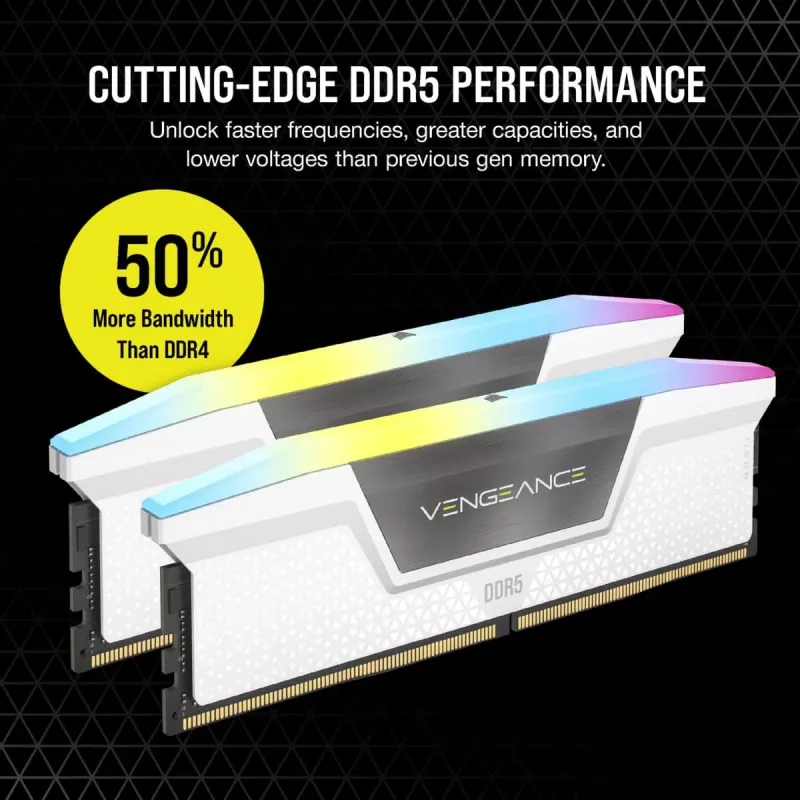 CORSAIR Memory 64GB DDR5 (2x32gb) Dram 5200mt/s CL40 atminties rinkinys Vengeance RGB balta