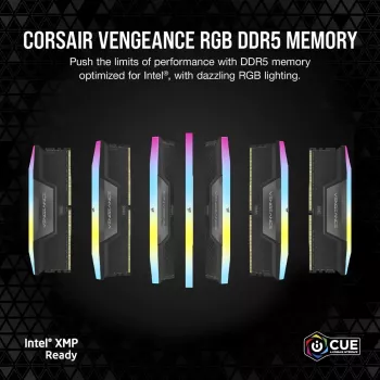CORSAIR atmintinė 32GB DDR5 (2x16GB) DRAM 6400MT/s CL32 Vengeance RGB atmintinės rinkinys – juoda