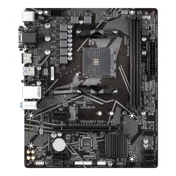 GIGABYTE A520M S2H pagrindinė plokštė – palaiko AMD Ryzen 5000 serijos AM4 procesorius, 4+3 fazių grynas skaitmeninis VRM, iki 5100 MHz DDR4 (OC), PCIe 3.0 x4 M.2, GbE LAN, USB 3.2 Gen 1