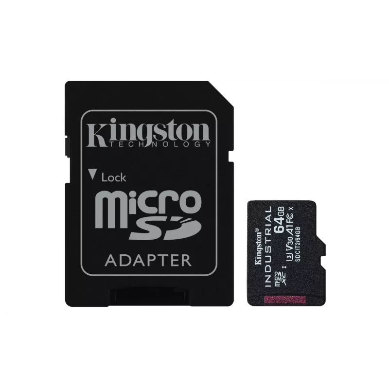 Kingston Technology 64 GB microSDXC Industrial C10 A1 pSLC kortelė + SD adapteris