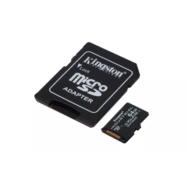Kingston Technology 64 GB microSDXC Industrial C10 A1 pSLC kortelė + SD adapteris