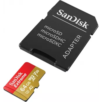 WESTERN DIGITAL Extreme microSDXC 64 GB SD adapteris veiksmo kameroms ir dronams 170 MB/s 80 MB/s A2 C10 V30 UHS-I U3