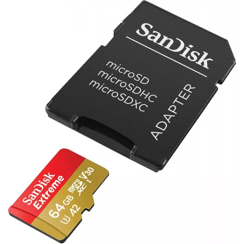 WESTERN DIGITAL Extreme microSDXC 64 GB SD adapteris veiksmo kameroms ir dronams 170 MB/s 80 MB/s A2 C10 V30 UHS-I U3