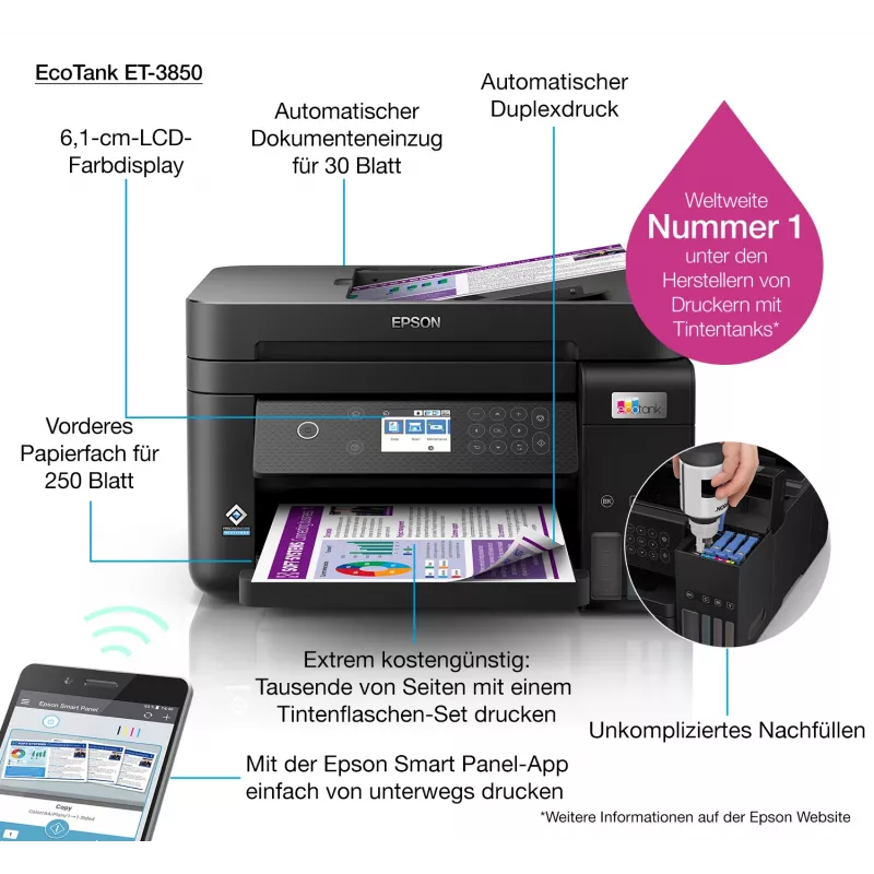 Epson EcoTank ET-3850 rašalinis A4 4800 x 1200 DPI 33 ppm Wi-Fi