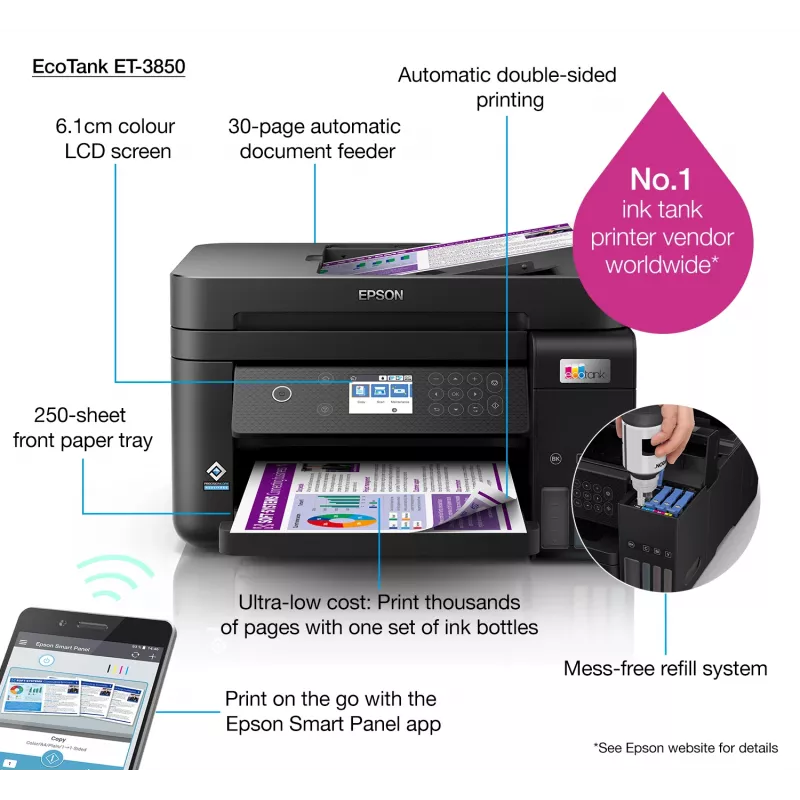 Epson EcoTank ET-3850 rašalinis A4 4800 x 1200 DPI 33 ppm Wi-Fi