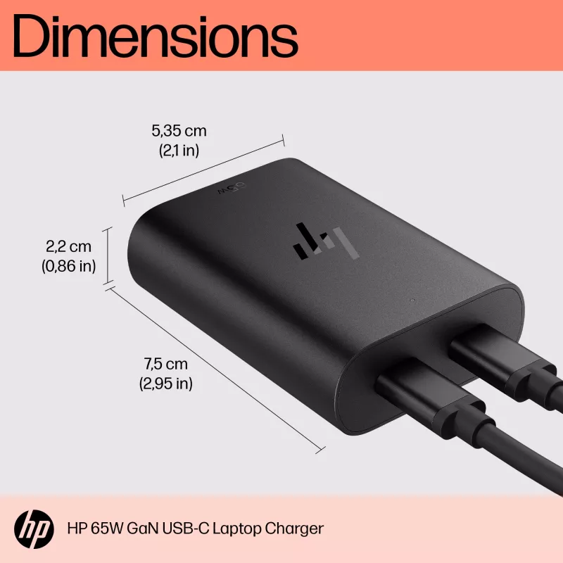 HP 65 W GaN USB-C nešiojamojo kompiuterio įkroviklis, nešiojamasis kompiuteris, patalpose, 65 W, 5,9,12,15,20 V, 65 W, namams