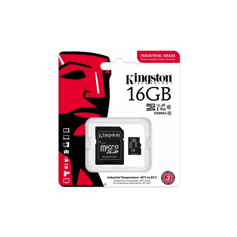 Kingston Technology 16GB microSDHC Industrial C10 A1 pSLC kortelė su SD adapteriu