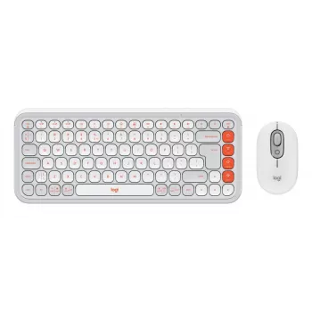 Logitech POP Icon Combo klaviatūros ir pelės rinkinys, universalus Bluetooth, QWERTY US International, oranžinė-balta