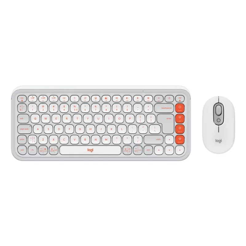 Logitech POP Icon Combo klaviatūros ir pelės rinkinys, universalus Bluetooth, QWERTY US International, oranžinė-balta