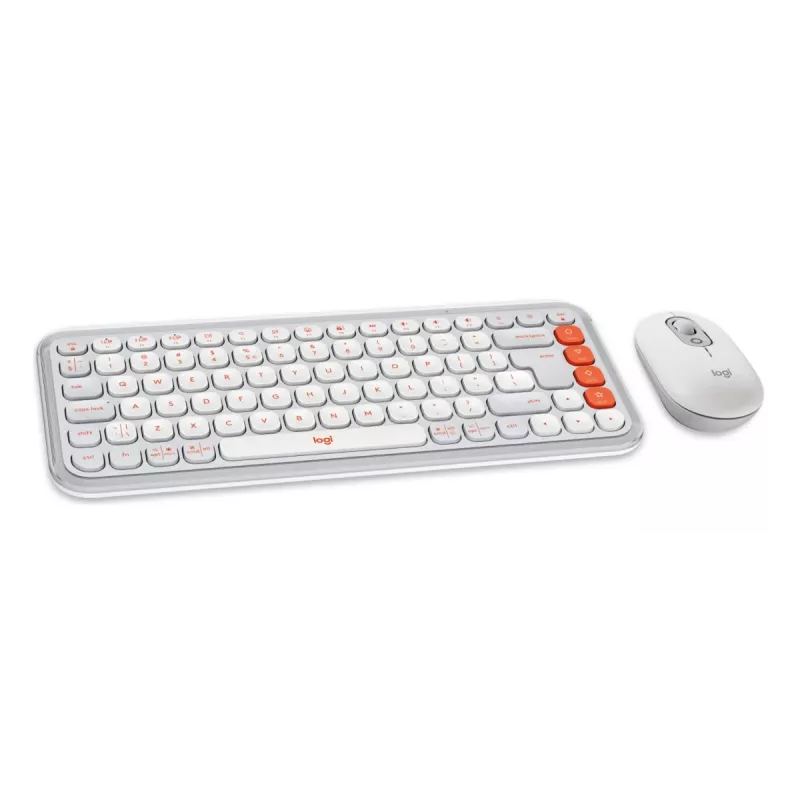 Logitech POP Icon Combo klaviatūros ir pelės rinkinys, universalus Bluetooth, QWERTY US International, oranžinė-balta