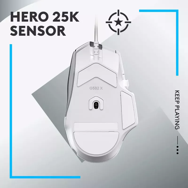 LOGITECH G502 X žaidimų pelė - USB - balta