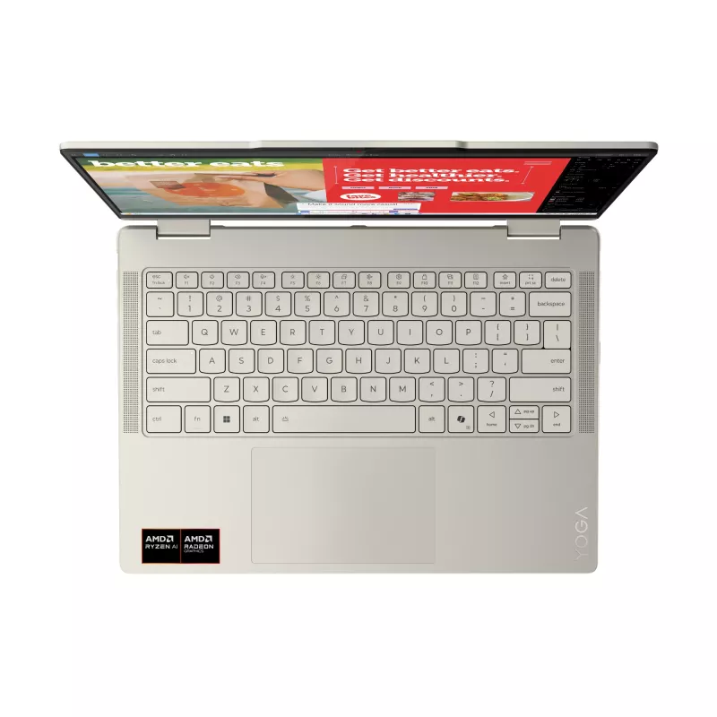 Lenovo Yoga 7 2-in-1 14AKP10 Copilot+ PC AMD Ryzen™ AI 7 350 Hybrid (2-in-1) 35,6 cm (14 col.) Liečiamas 2.8K 16 GB LPDDR5x-SDRAM 1 TB SSD Wi-Fi 7 (802.11be) Windows 11 Home German Pilka