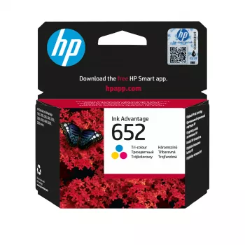 HP 652 Tri-color Originali Ink Advantage kasetė, žydra, purpurinė, geltona, 1 vnt., 200 puslapių