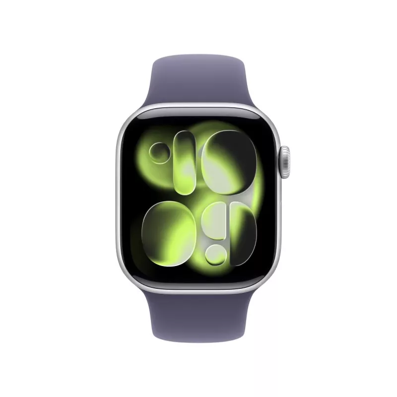 APPLE Watch Series 11 GPS + Cellular 42mm sidabrinis aliuminio korpusas su Purple Fog sportiniu dirželiu S/M