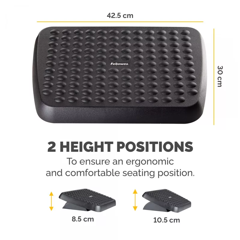 Kojų atrama Fellowes Standard ergonominė po stalu dedama kojų atrama, juoda, reguliuojamo aukščio, 330 mm pločio