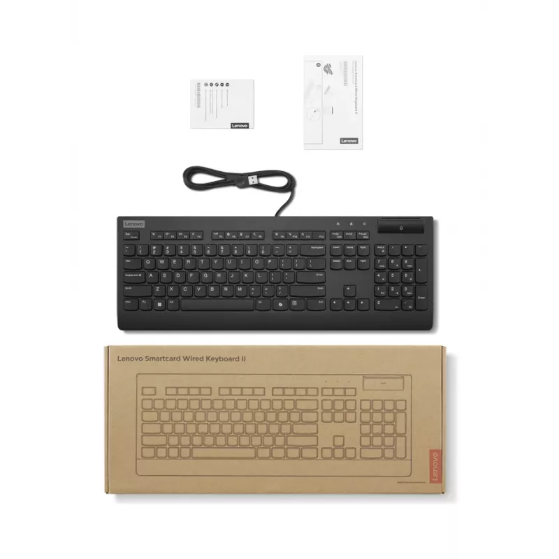 Laidinė pilno dydžio išmaniosios kortelės klaviatūra „Lenovo Smartcard Wired II“ — vokiškas išdėstymas, USB, 106 klavišai, juoda