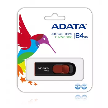 ADATA C008 64GB USB atmintinė USB Type-A 2.0 juoda, raudona