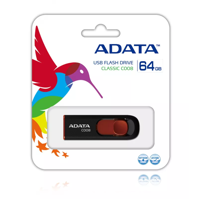 ADATA C008 64GB USB atmintinė USB Type-A 2.0 juoda, raudona