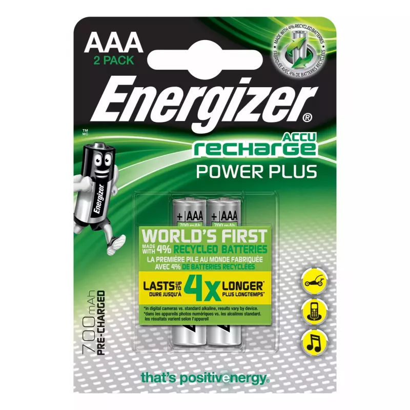 Įkraunama baterija Energizer Power Plus AAA NiMH 1,2 V, 2 vnt., 44,5 mm x 10,5 mm, 11 g