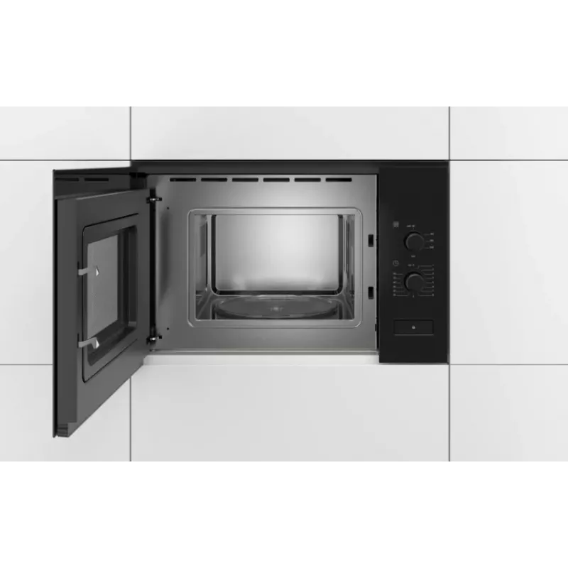 Įmontuojama solo mikrobangų krosnelė Bosch Serie 4 BFL520MB0 — 800 W, 20 L, sukamoji rankenėlė, juoda