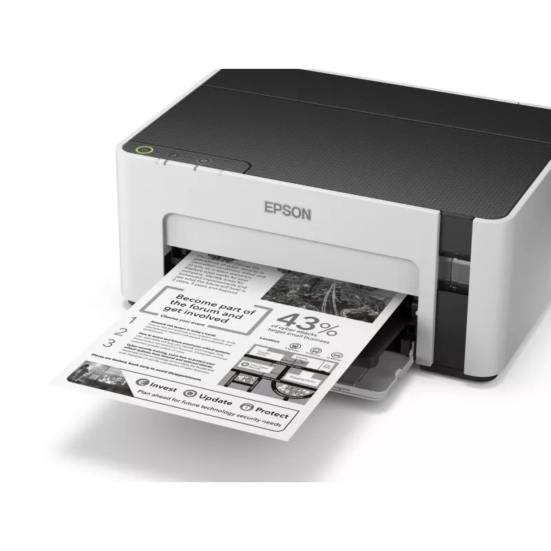 Rašalinis spausdintuvas Epson EcoTank ET‑M1100 — vienspalvis, A4, 32 ppm, 1440×720 dpi, integruota rašalo talpa, USB 2.0, pilka/juoda