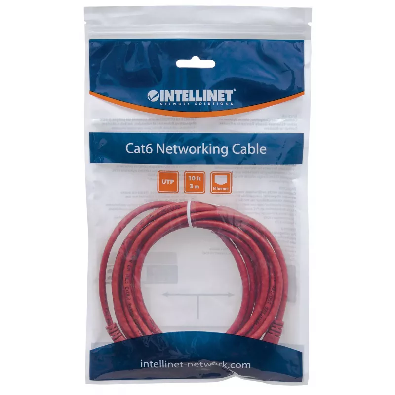 Goobay tinklo komutacinis kabelis, Cat5e, 3 m, raudonas, CCA, U/UTP, PVC, RJ45, paauksuoti kontaktai, be užkabinimų, su apsauginiu gaubteliu, garantija visam eksploatavimo laikui