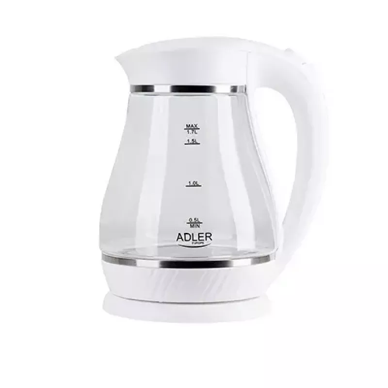 Elektrinis virdulys Adler 1,7 l 2200 W – stiklinis korpusas, vandens lygio indikatorius, 360° pagrindas, automatinis išsijungimas