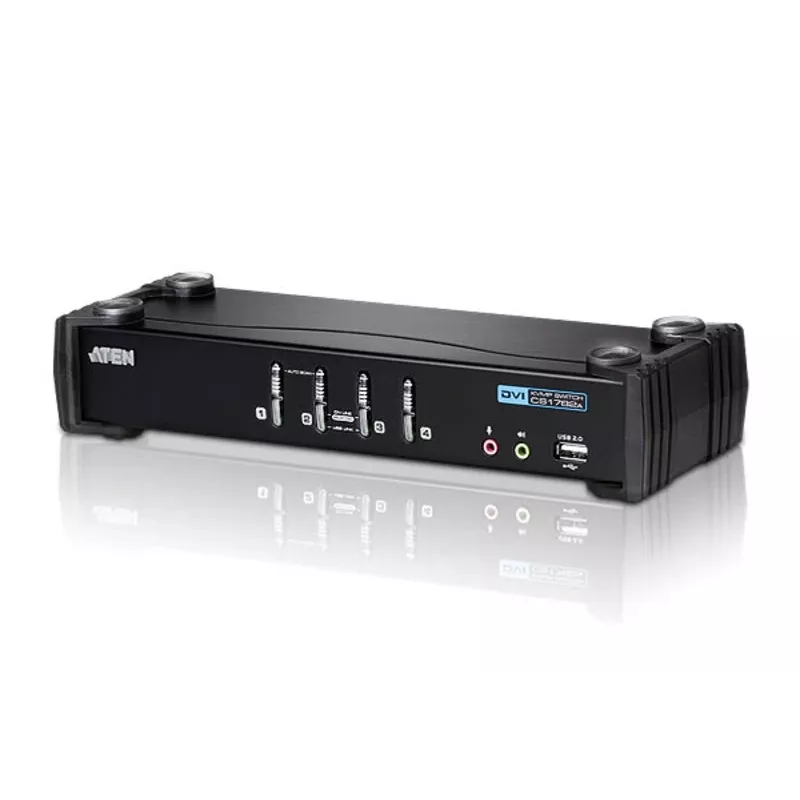ATEN 4 prievadų USB DVI KVM jungiklis su garso ir USB 2.0 šakotuvu (KVM laidai komplekte)