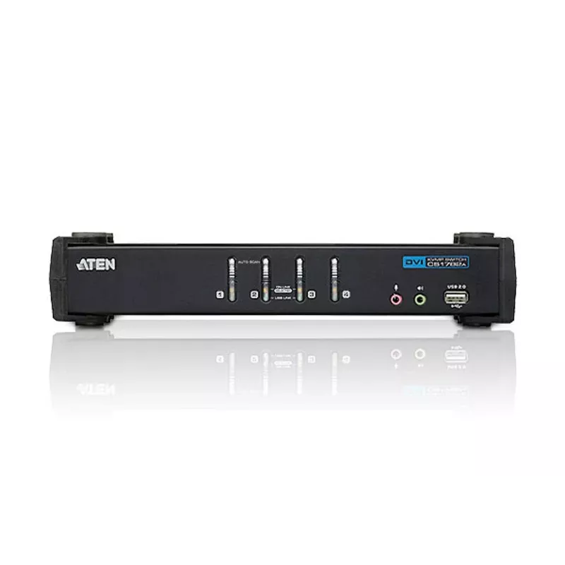 ATEN 4 prievadų USB DVI KVM jungiklis su garso ir USB 2.0 šakotuvu (KVM laidai komplekte)