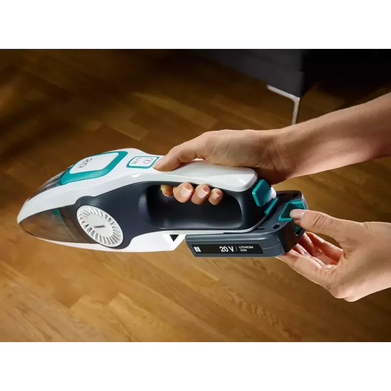 2 viename belaidis dulkių siurblys Leifheit PowerVac 2in1 — belaidis 20 V, 40 min veikimo laikas, cikloninis, nuimamas rankinis siurblys, plaunamas filtras