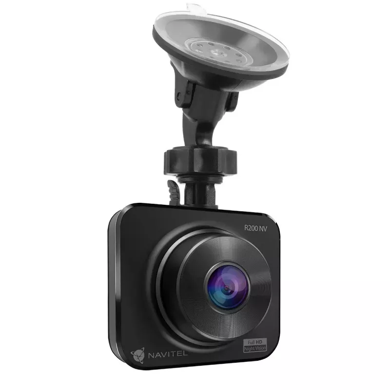 Vaizdo registratorius Navitel R200 NV — Full HD 1920×1080, 140° kampas, 2 colių ekranas, MicroSD iki 64 GB, baterija ir cigarečių degiklio maitinimas