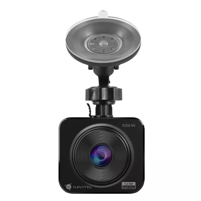 Vaizdo registratorius Navitel R200 NV — Full HD 1920×1080, 140° kampas, 2 colių ekranas, MicroSD iki 64 GB, baterija ir cigarečių degiklio maitinimas