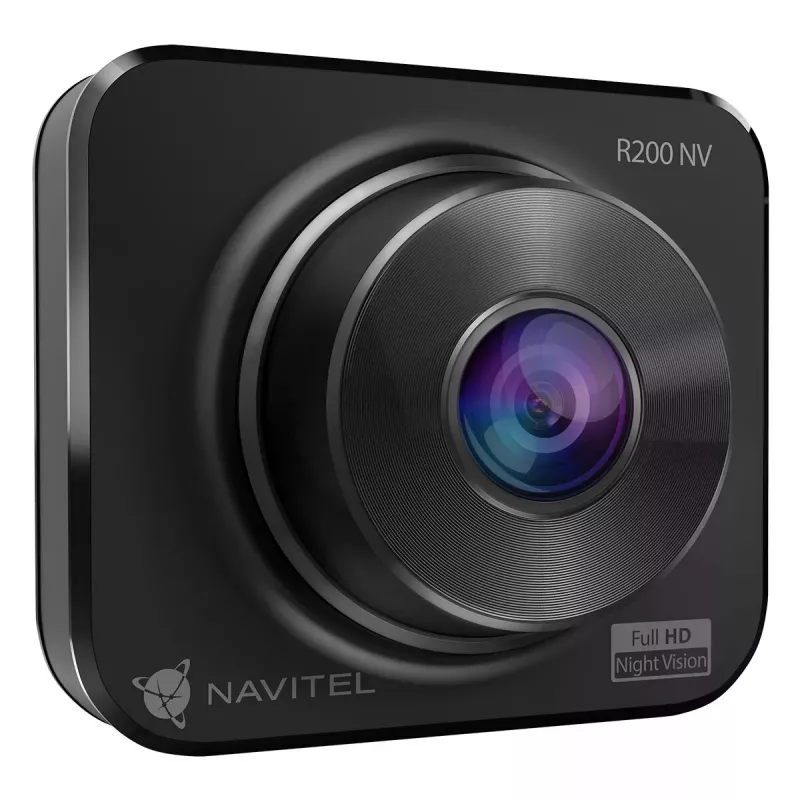 Vaizdo registratorius Navitel R200 NV — Full HD 1920×1080, 140° kampas, 2 colių ekranas, MicroSD iki 64 GB, baterija ir cigarečių degiklio maitinimas