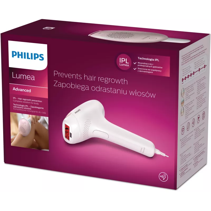 IPL plaukų šalinimo prietaisas Philips SC1994/00 Lumea Advanced — maitinamas iš tinklo, kūno antgalis, 4 cm² lempa, balta/rožinė