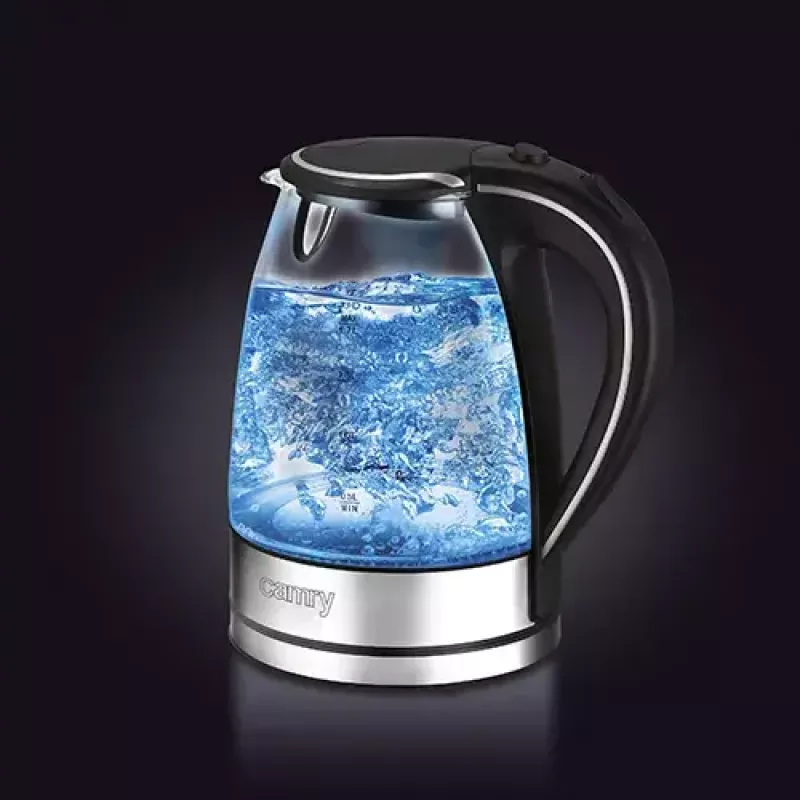 Elektrinis virdulys Camry CR 1290 — stiklinis korpusas, 1,7 l talpa, 2000 W, reguliuojama temperatūra, vandens lygio indikatorius