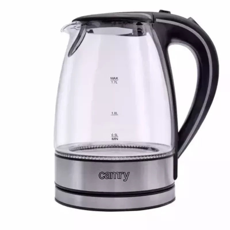 Elektrinis virdulys Camry CR 1290 — stiklinis korpusas, 1,7 l talpa, 2000 W, reguliuojama temperatūra, vandens lygio indikatorius