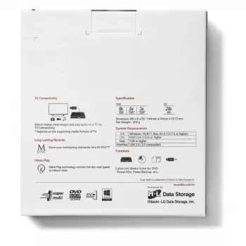HITACHI-LG DATA STORAGE plonas nešiojamasis DVD įrašytuvas - Gp60nw60 - USB 2.0 - baltas