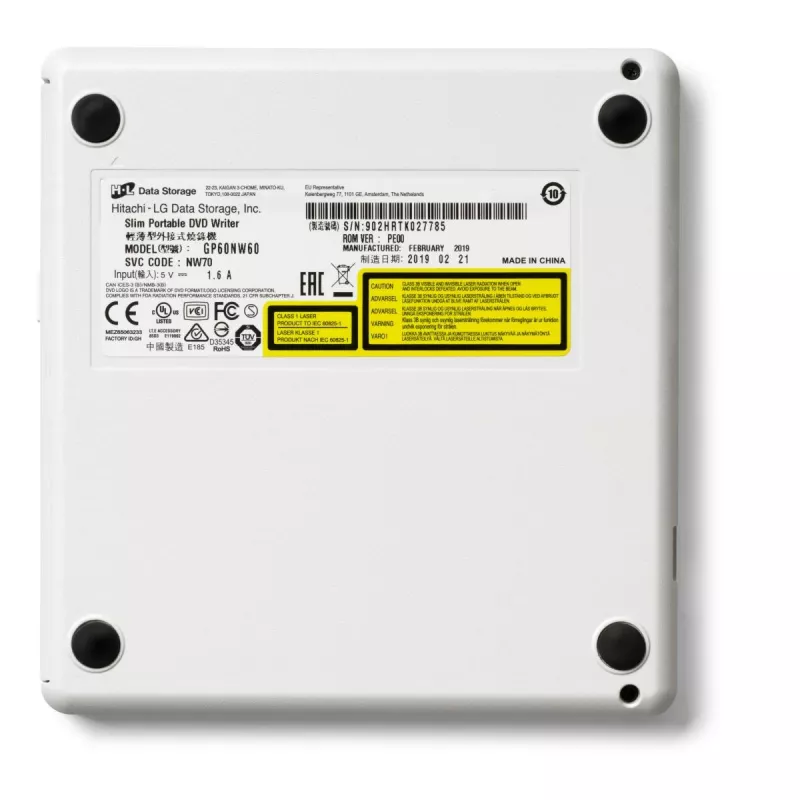 HITACHI-LG DATA STORAGE plonas nešiojamasis DVD įrašytuvas - Gp60nw60 - USB 2.0 - baltas
