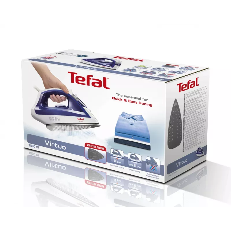 Garinis lygintuvas Tefal Virtuo FV1711 — 1800 W, Durilium padas, 0,2 L bakelis, vertikalus garinimas, violetinė / balta