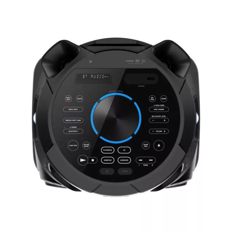 Sony MHC-V73D galingas Bluetooth® vakarėlių garsiakalbis su visakrypčiu vakarėlio garsu ir šviesa