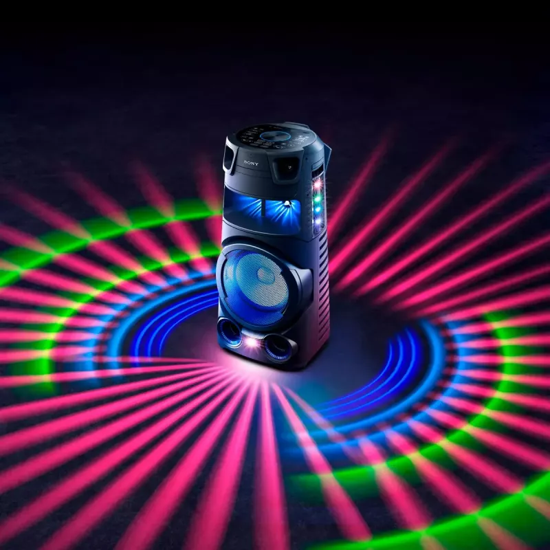 Sony MHC-V73D galingas Bluetooth® vakarėlių garsiakalbis su visakrypčiu vakarėlio garsu ir šviesa